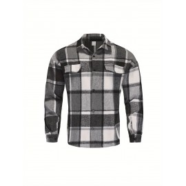 [Vintage Plaid Shirt] Vintage Plaid Shirt for Men | Single-Breasted, Loose Fit, Long Sleeve Casual Top | Black & White Checkered Pattern, Button-Up Front, Nonelastic Fabric | Perfect for Fall/Winter Outings & Casual Wear