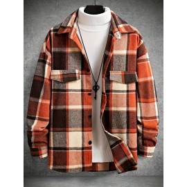 [Vintage Plaid Shirt] Vintage Plaid Shirt for Men | Single-Breasted, Loose Fit, Long Sleeve Casual Top | Black & White Checkered Pattern, Button-Up Front, Nonelastic Fabric | Perfect for Fall/Winter Outings & Casual Wear