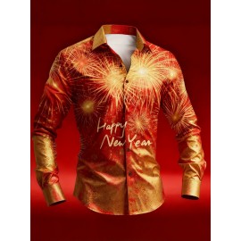 Men'S Casual New Year Fireworks Print Shirt | Unique Fireworks Design, Comfortable and Skin-Friendly High-Quality Fabric, Suitable for Festive Occasions