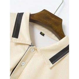 Men'S Casual Shirt - Breathable, Stretchy Polyester with Contrasting Neckline And Cuffs, Short Sleeve Golf Top for Work, Dating And Casual Wear