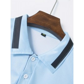 Men'S Casual Shirt - Breathable, Stretchy Polyester with Contrasting Neckline And Cuffs, Short Sleeve Golf Top for Work, Dating And Casual Wear