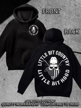 Men's Heavyweight Hoodie - 310g Blend Pullover Hooded Sweatshirt, Country Graphic Back Print, Machine Washable Streetwear for Fall Winter Spring - Black Hoodie for Men, Casual Wear, Statement Sweatshirt, Cozy Material, Long Sleeve Top, Casual Dressers