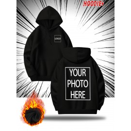 [Personalized Hoodie] Personalized Men's Hoodie - Customizable Photo/Text Front & Back, Navy Blue with White Lettering, All-Season Comfort Fit, Casual Sporty Design for Halloween Christmas Gifts, Durable Casualwear