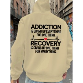 Men'S Hoodie - Back Printed Addiction Recovery Message Hooded Sweatshirt - Dark Grey/Black Graphic Pullover - Long Sleeve Winter Hoodie for Everyday & Formal Wear - Ideal Addiction Support Gift for Men, Casual Streetwear, Comfortable Fit, Durable Fabric, Streetwear Fashion, Trendy Design, Soft Material, Hooded Sweater, Men'S Fashion