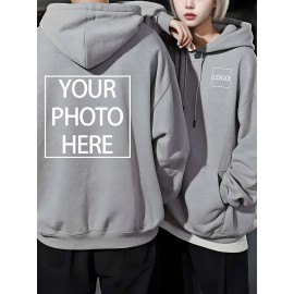 Men's Custom Photo/Text Hooded Sweatshirt - Personalized Logo & Photo Printing, Casual Loose Fit Pullover with Your Own Design, Machine Washable for Casual Attire, Events, Team Uniforms & Promotional Branding