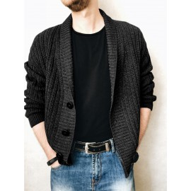Men'S Oversized Two-Tone Knit Cardigan Sweater - V-Neck Button-Front Closure, Cozy Winter Pullover with Chest Pocket, Slim-Fit Casual Sweater for Coffee Dates & Weekend Outings, Y2K Retro Layered Outfits (Autumn/Winter) - Solid Color Block Design
