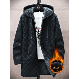 Autumn and winter Men's casual mid to long length jacket with hooded and plush thick warm jacket, fashionable and versatile top, Seasonal Fashion, Winter Outerwear, Long Coat, Stylish Outerwear, Warm Fabric, Men's Hoodie, Outerwear Essential, Men's