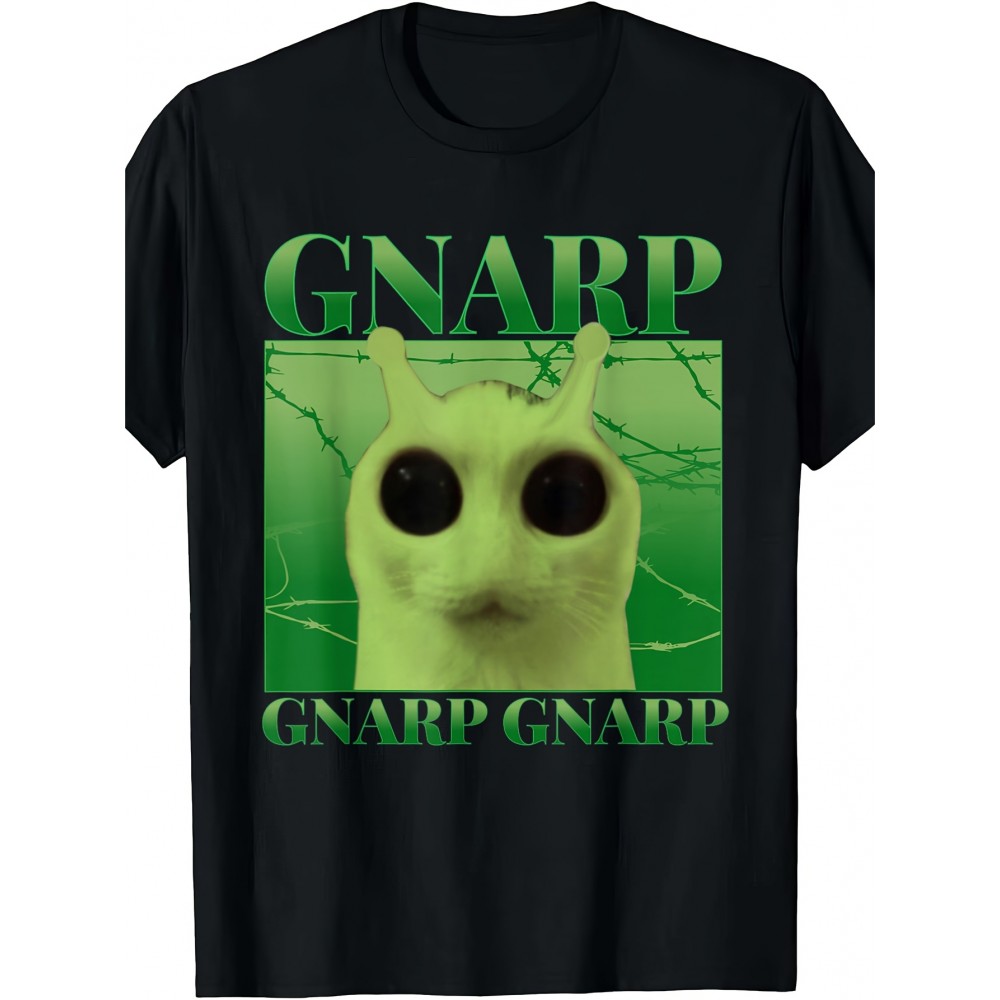 Funny Alien Cat Meme Silly Cats gnarp cat Meme | Brainrot gnarp cat Meme T Shirt, Crew Neck, Medium Stretch Fabric, Suitable for All Seasons and Various Occasions