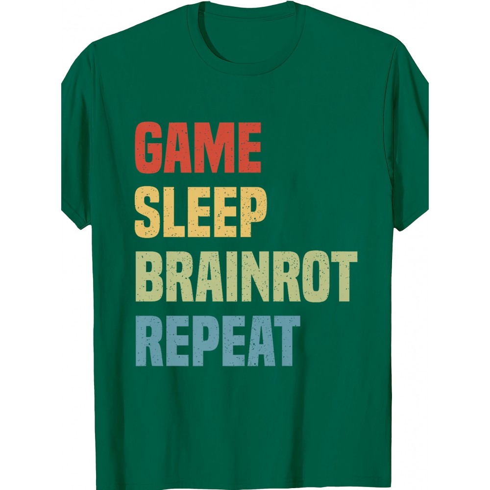Funny Brainrot Design | For Men'S Game Sleep Brainrot Repeat Italian Brainrot Premium T-Shirt | Crew Neck, Medium Stretch Fabric, Suitable for All Seasons and Various Occasions