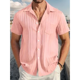 [Casual Shirt] Classic Men's Short Sleeve Shirt | Casual Button-Up, Solid Color Non-Stretch Fabric, Machine Washable, All-Season Versatile Wear for Office & Social Events