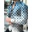 Men's Boho Chic Long Sleeve Shirt - Green & White Geometric Pattern, Machine Washable, Polyester Button-Up with Lapel Collar for Spring/Fall
