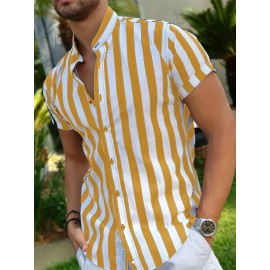 Men's Hawaiian Shirt - Black & White Striped with Orange Collar, Short Sleeve Summer Beach Shirt, Relaxed Fit Casual & Semi-Formal Outfits, Machine Washable Tropical Shirt for Men, Mismatched Pattern with Black and White Stripes, Breathable Fabric for Warm Weather, Stylish and Comfortable for Beach Outings and Casual Attire, Hawaiian Shirt Men Plus Size